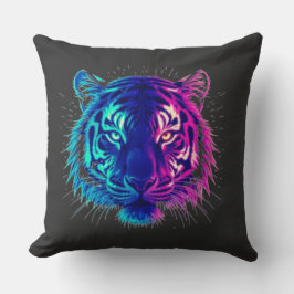 Neon White Tiger – Glowing Cyberpunk Wildlife Art Kissen