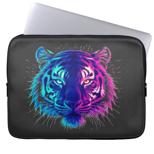 Neon White Tiger – Glowing Cyberpunk Wildlife Art Laptopschutzhülle (Vorderseite)