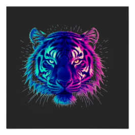 Neon White Tiger – Glowing Cyberpunk Wildlife Art Poster