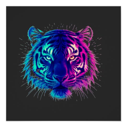 Neon White Tiger – Glowing Cyberpunk Wildlife Art Poster (Vorderseite)