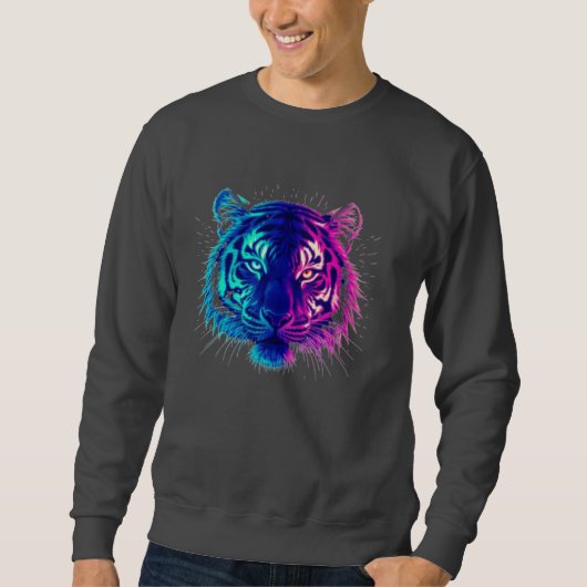 Neon White Tiger – Glowing Cyberpunk Wildlife Art Sweatshirt (Vorderseite)