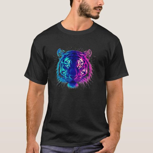 Neon White Tiger – Glowing Cyberpunk Wildlife Art T-Shirt (Vorderseite)