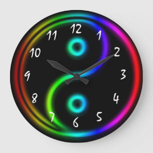 Neon wie Regenbogen Yin Yang Große Wanduhr