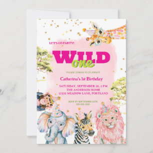 Neon Wild One Süßes Dschungeltier Kinder 1. Geburt Einladung