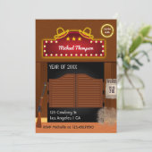 Neon Wild West Cowboy themed Graduation Party Einladung (Stehend Vorderseite)