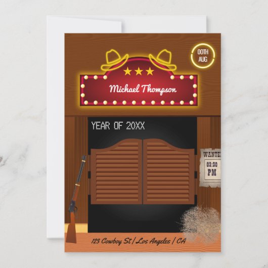 Neon Wild West Cowboy themed Graduation Party Einladung (Vorderseite)