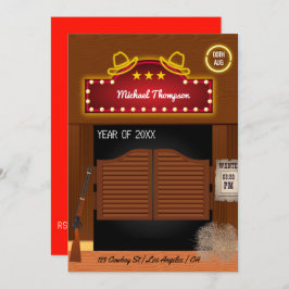 Neon Wild West Cowboy themed Graduation Party Einladung