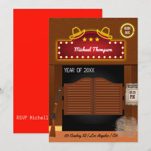 Neon Wild West Cowboy themed Graduation Party Einladung