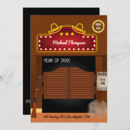 Neon Wild West Cowboy themed Graduation Party Invi Einladung