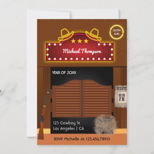 Neon Wild West Cowboy themed Graduation Party Invi Einladung (Vorderseite)