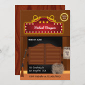 Neon Wild West Cowboy themed Graduation Party Invi Einladung (Vorne/Hinten)