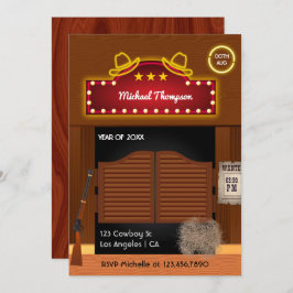 Neon Wild West Cowboy themed Graduation Party Invi Einladung