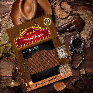 Neon-Wild-West-Cowboy-Themen-Abschlussfeier Einladung