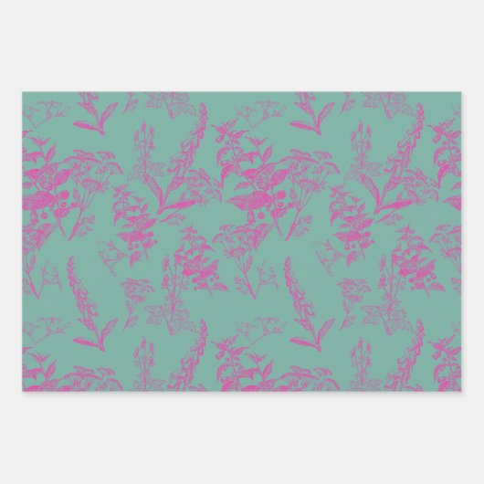 Neon Wildblume Rosa und Türkis Geschenkpapier Set (Vorderseite 2)