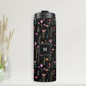 Neon Wildblumen auf schwarz, mit Monogramm Thermosbecher