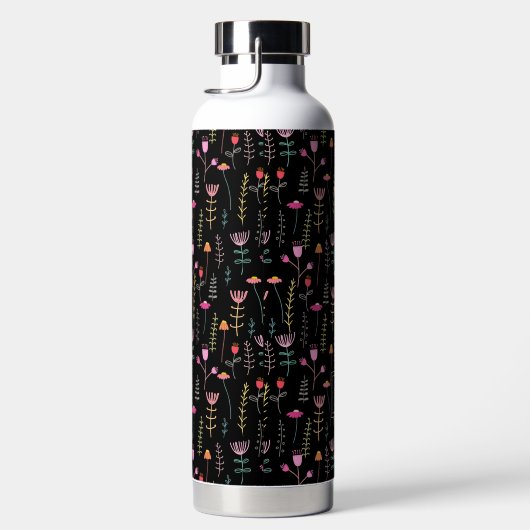 Neon Wildblumen auf schwarz, mit Monogramm Trinkflasche (Rechts)