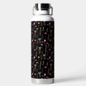 Neon Wildblumen auf schwarz, mit Monogramm Trinkflasche (Rückseite)