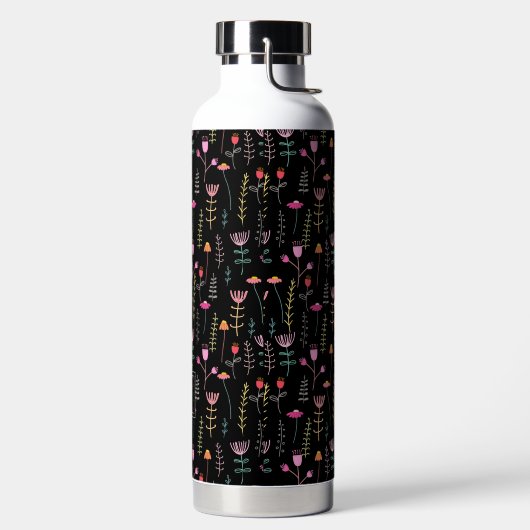 Neon Wildblumen auf schwarz, mit Monogramm Trinkflasche (links)
