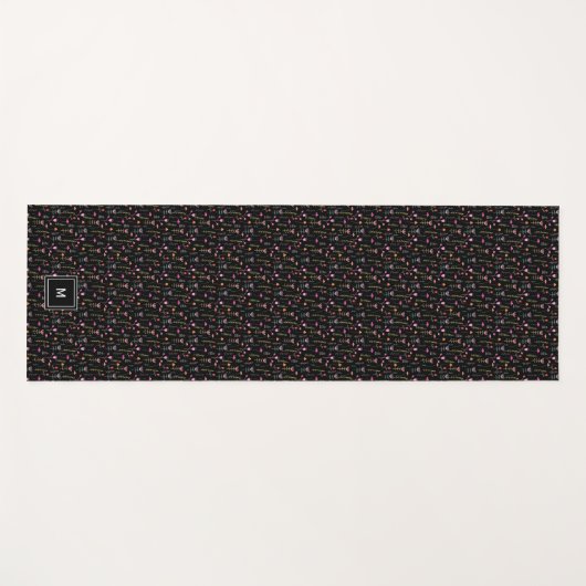 Neon Wildblumen auf schwarz, Mit Monogramm Yogamatte (Vorderseite (Horizontal))