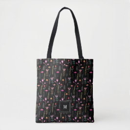 Neon Wildblumen auf Schwarz, Tasche