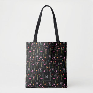 Neon Wildblumen auf Schwarz, Tasche