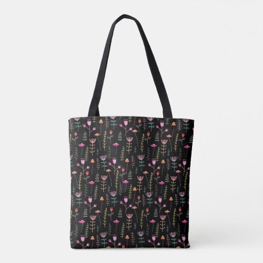 Neon Wildblumen auf Schwarz, Tasche (Rückseite)