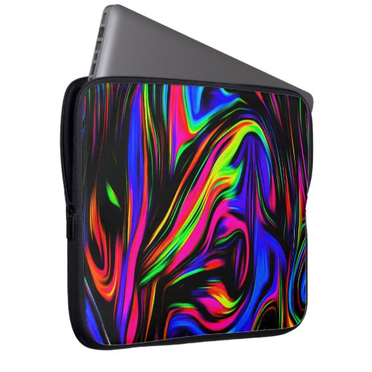 Neon Wirbel Marmorschwarz Gelb Rosa Blau Laptopschutzhülle (Vorne Rechts)