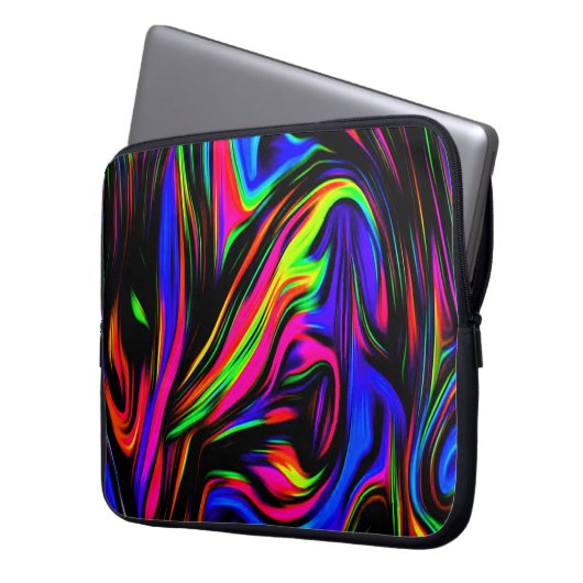 Neon Wirbel Marmorschwarz Gelb Rosa Blau Laptopschutzhülle (Vorderseite Links)
