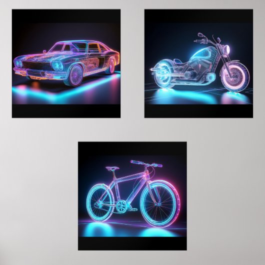 Neon Wireframe Vehicle Art - Futuristic Design Set (Vorderseite)