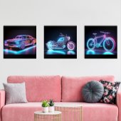 Neon Wireframe Vehicle Art - Futuristic Design Set (Wohnzimmer)