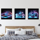 Neon Wireframe Vehicle Art - Futuristic Design Set (Schlafzimmer)