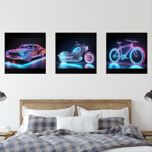 Neon Wireframe Vehicle Art - Futuristic Design Set (Schlafzimmer)