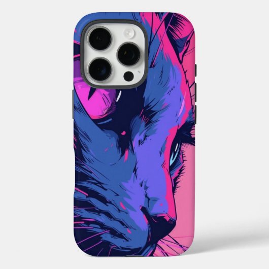 Neon Wolf Abstract Art iPhone Case – Bold Cyberpun (Rückseite)