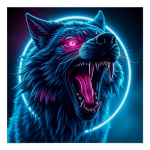 Neon-Wolf-Horror-Glowaugen-Dunkle-Fantasy-Tier  Poster