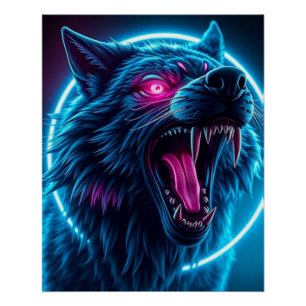 Neon-Wolf-Horror-Glowaugen-Dunkle-Fantasy-Tier  Poster