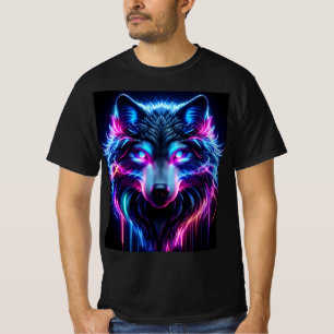 Neon-Wolf Leuchtende Augen Cyberpunk Zukunftstier T-Shirt