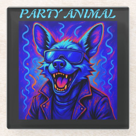 Neon wolf Party Animal – Colorful Retro Graphic Glasuntersetzer (Vorderseite)