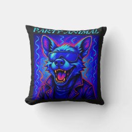 Neon wolf Party Animal – Colorful Retro Graphic Kissen