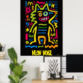 Neon Wolf Poster - Pop Art Halloween Design (Heimbüro)