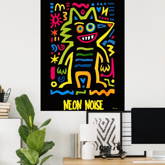 Neon Wolf Poster - Pop Art Halloween Design (Heimbüro)
