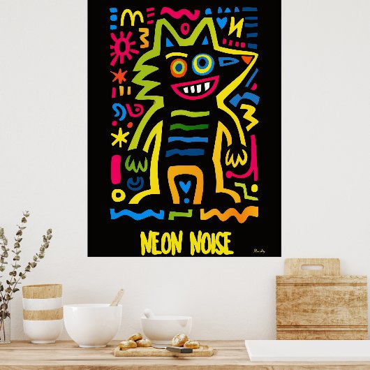 Neon Wolf Poster - Pop Art Halloween Design (Küche)