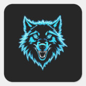 Neon Wolf Quadratischer Aufkleber (Vorderseite)