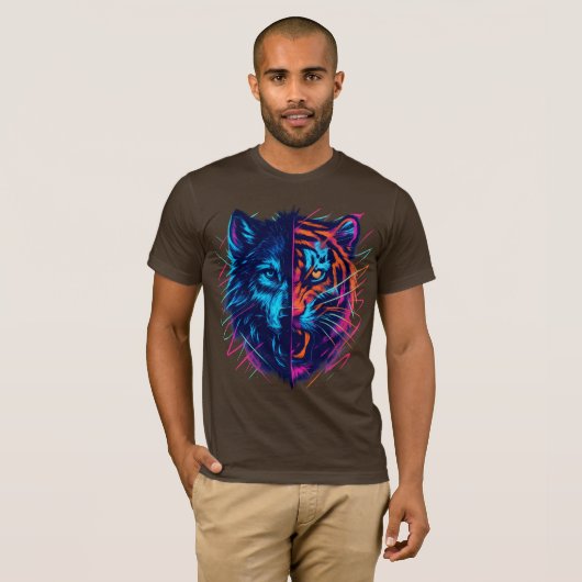 Neon Wolf Tiger Split Art T-Shirt (Vorne ganz)