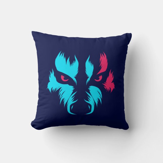 Neon-Wolfsgesicht Kissen (Vorderseite)