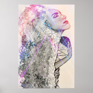 Neon Woman and Child Print Poster