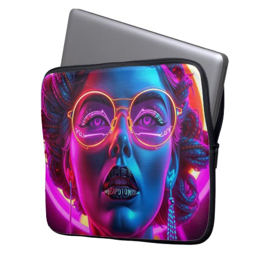 Neon Woman Cyberpunk Laptopschutzhülle (Vorderseite Links)