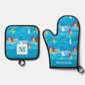 Neon Yacht Pattern Ofenhandschuh & Topflappen-Set (Vorderseite)