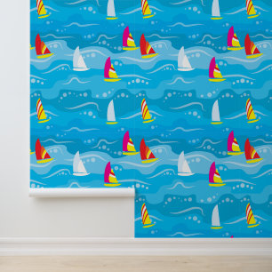 Neon Yacht Pattern Tapete