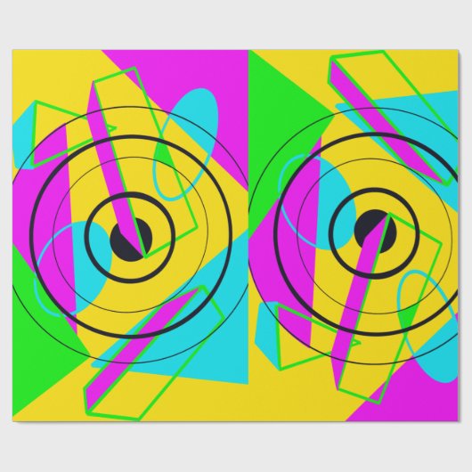 Neon Yellow and Pink Spiral 80er Wrapping Paper Geschenkpapier (Flach)
