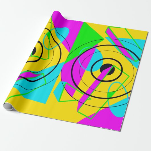 Neon Yellow and Pink Spiral 80er Wrapping Paper Geschenkpapier (Ungerollt)